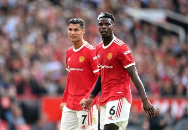 Cristiano Ronaldo e Paul Pogba em jogo do Manchester United. Foto: Getty Images