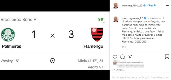 Post de Marcos, ídolo do Palmeiras. Foto: Reprodução/Instagram.