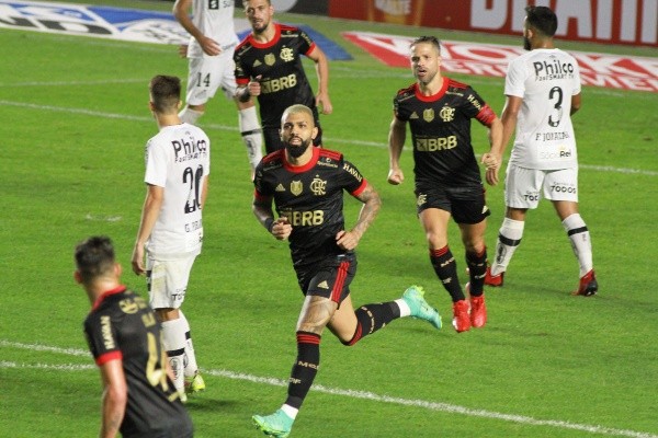 Flamengo em campo contra o Santos. (Foto: Fernanda Luz/AGIF)