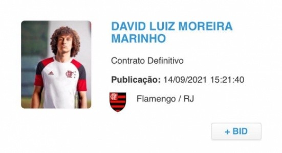 David Luiz foi registrado no BID da CBF e está apto para estrear no Brasileiro