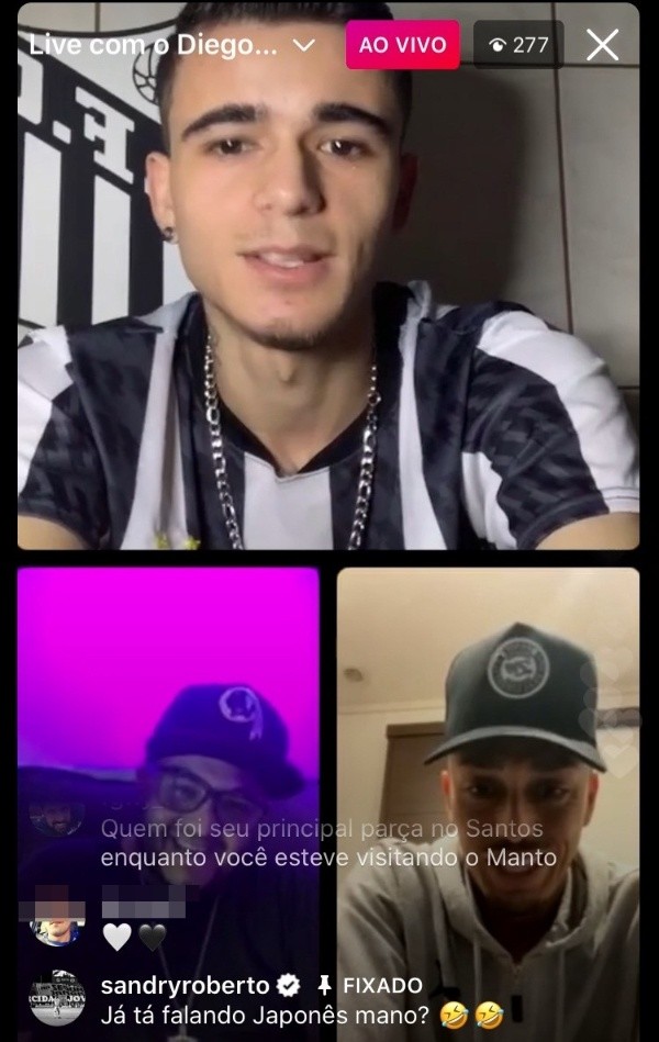 Diego Pituca em live no Instagram. Foto: Reprodução