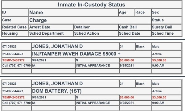 O boletim das acusações contra Jon Jones. (Foto: Reprodução)