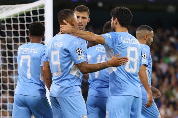 Comemoração de gol do Manchester City. Foto: Getty Images