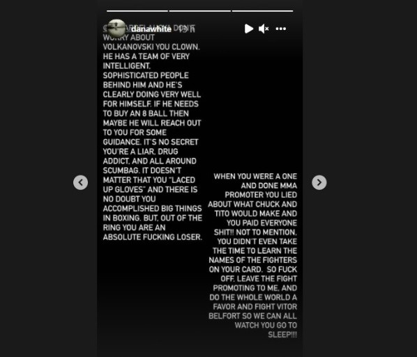 Não demorou e presidente do UFC rebateu Oscar de La Hoya | Crédito: Reprodução Instagram