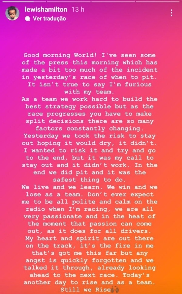 Hamilton minimizou situação ocorrida no GP da Turquia Hamilton minimizou situação ocorrida no GP da Turquia