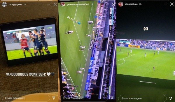 Rodrygo, Soteldo e Pituca assistem ao jogo do Santos. Foto: Reprodução/Instagram