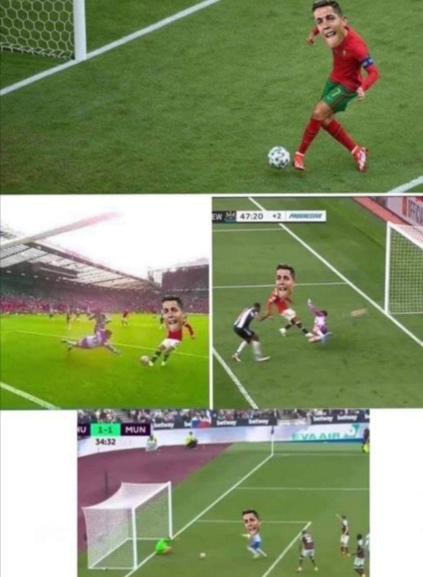 Meme sugere que Cristiano Ronaldo faz gol apenas de pênalti. Foto: Reprodução/Twitter