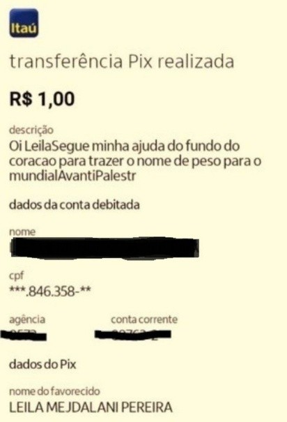 Pix enviado para Leila Pereira, com pedido por centroavante — Foto: Reprodução – Imagem