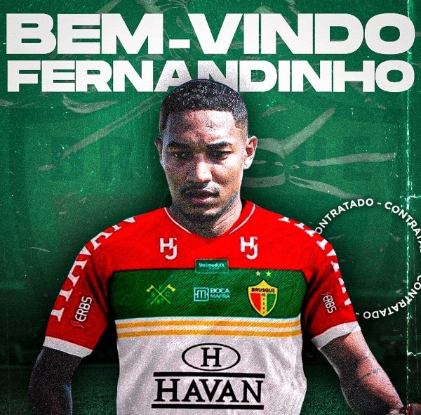 Divulgação/Brusque – Fernandinho mais novo reforço do Quadricolor