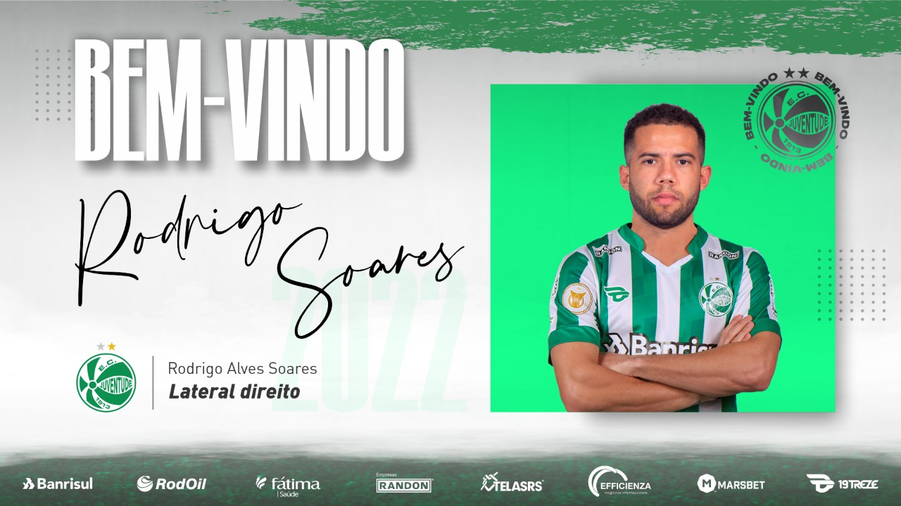 Arte/ Twitter Juventude / Rodrigo Soares é o mais novo contratado do Juventude para a temporada 2022. 