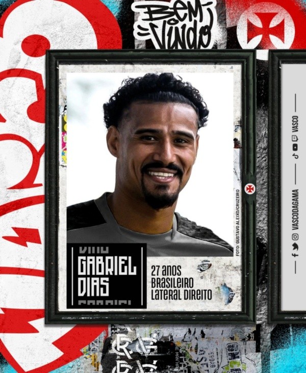 Foto: Twitter Oficial CR Vasco da Gama/Divulgação | Gabriel Dias foi um dos quatro anunciados