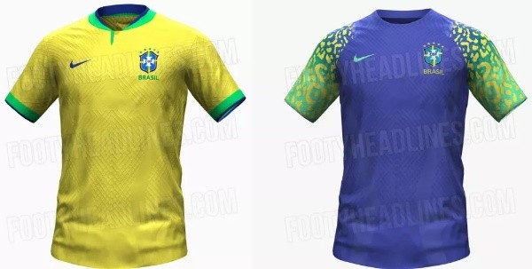 Reprodução/FootyHeadlines/ Fotos dos uniformes 1 e 2 da Seleção para a Copa do Mundo.
