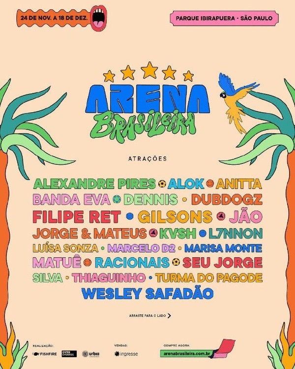 Cartaz das atrações do festival. Reprodução/Instagram oficial de Arena Brasileira