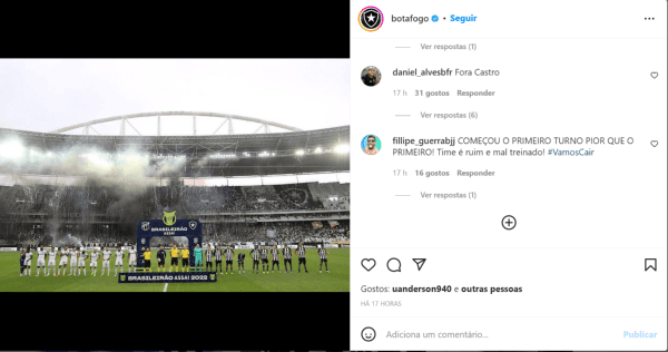 Reprodução/Instagram Botafogo. Torcida faz 'lobby' por saída de Luís Castro