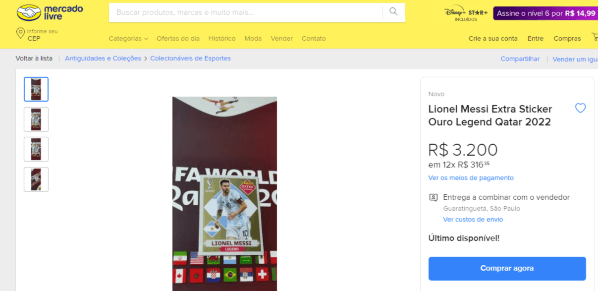 Foto: Reprodução Mercadlo Livre/ Figurinha legend de Messi. Foto: Reprodução Mercadlo Livre/ Figurinha legend de Messi.