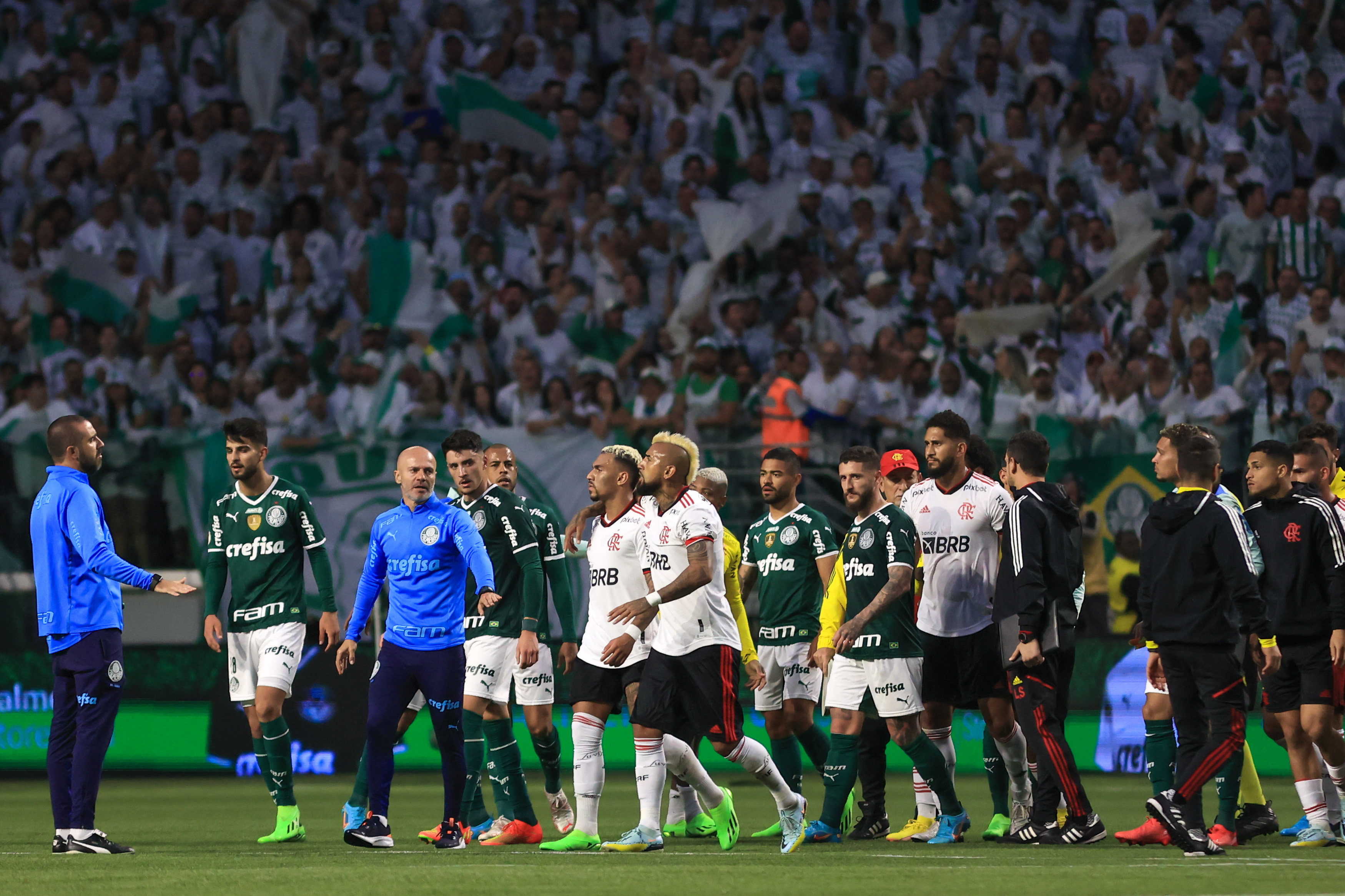 Marcello Zambrana/AGIF/ Palmeiras e Flamengo em campo pelo Brasileirão Série A. 