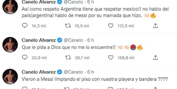 Foto: Reprodução/Twitter. Canelo Alvarez apontou desrespeito de Messi pela camisa do México