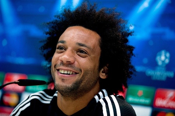 MADRID, SPAIN - NOVEMBER 03:  Marcelo of Real Madrid CF answers questins form the media during during a press conference ahead of the UEFA Champions League Group B match between Real Madrid CF and Liverpool FC at Valdebebas training ground on November 3, 2014 in Madrid, Spain.  (Photo by Gonzalo Arroyo Moreno/Getty Images)-Not Released (NR)