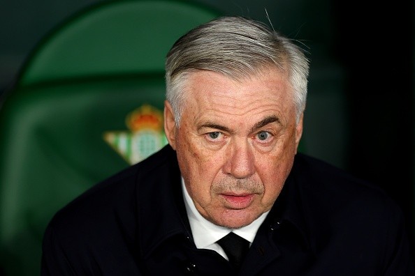 SEVILLE, SPAIN - MARCH 05: Carlo Ancelotti, Manager of Real Madrid, looks on prior to the LaLiga Santander match between Real Betis and Real Madrid CF at Estadio Benito Villamarin on March 05, 2023 in Seville, Spain. (Photo by Fran Santiago/Getty Images)